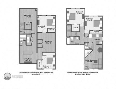 Floor plan for 4 beds, 2.5 baths, 2400 sqft